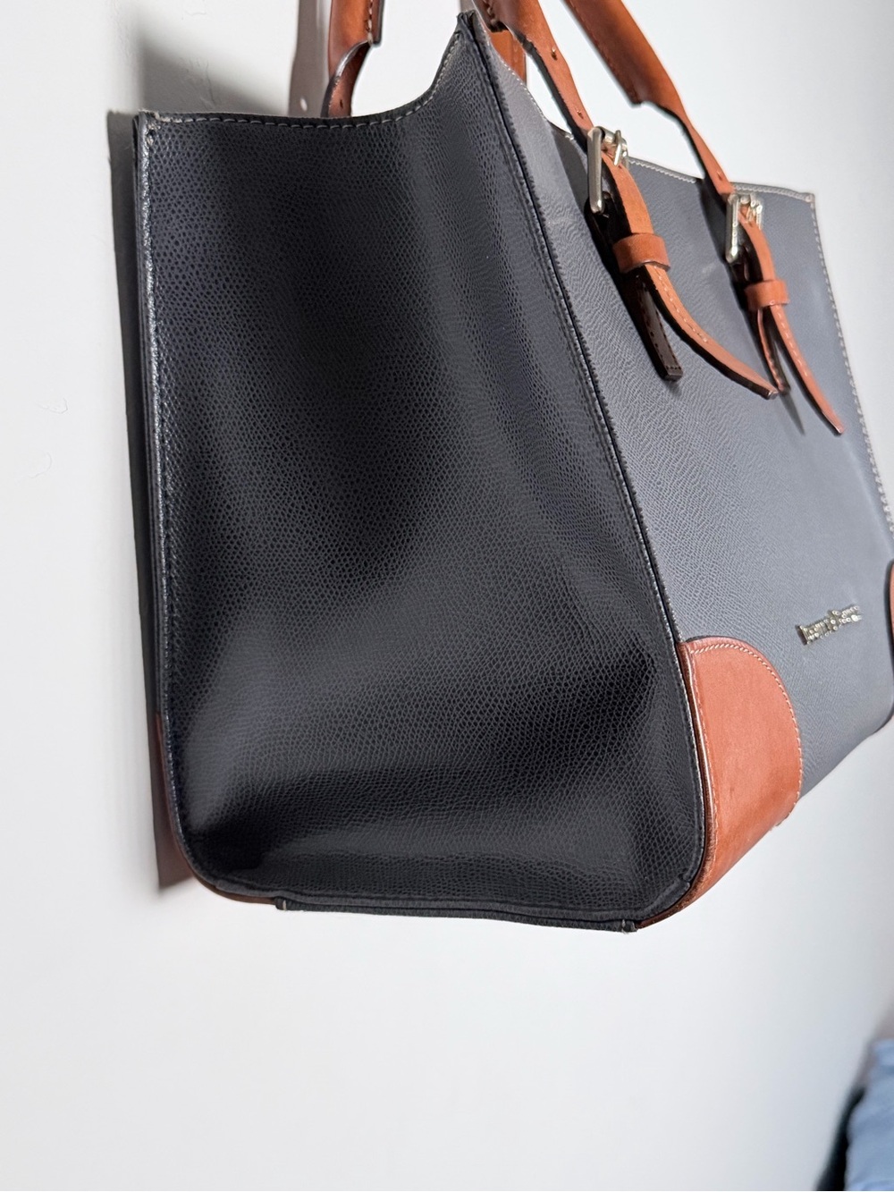 Dooney & Bourke Charcoal Leather Brief Tote with Tan Trim - Picture 8 of 16